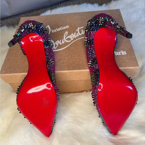 CHRISTIAN LOUBOUTINS - Iriza Bling Bang Crystal Spike Half d’Orsay Pump NEW! 38 - Picture 7 of 13